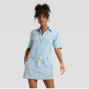 NWT Universal Thread Light Blue Denim Drop Waist Drawstring Dress S